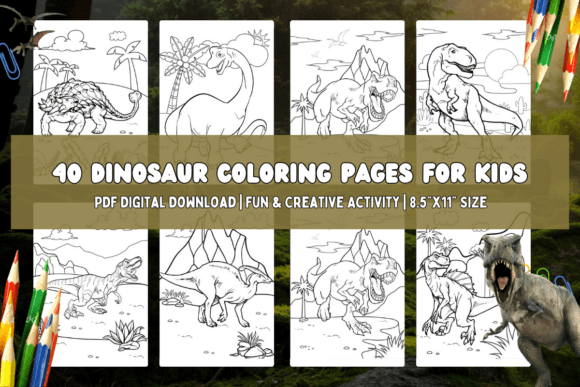 40 Dinosaur Coloring Pages for Kids PDF