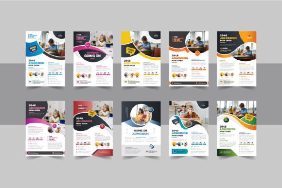 Kids School Admission Flyer Design Set