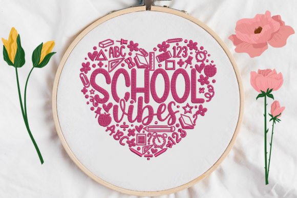 School Vibes, Heart Made of Objects Embroidery Design